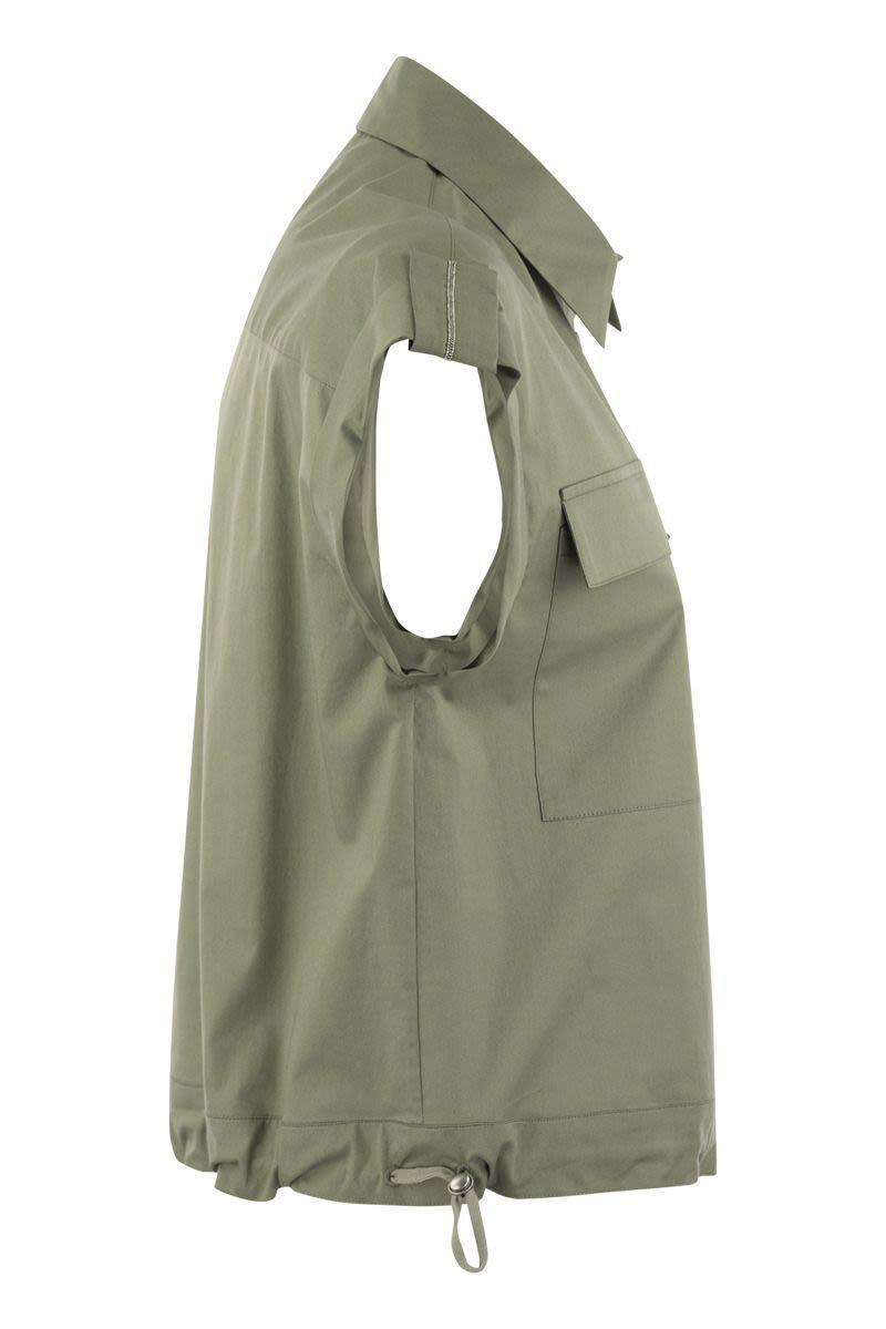 Peserico Light Cotton Satin 'Sail Hand' Shirt With Drawstring in Military Green