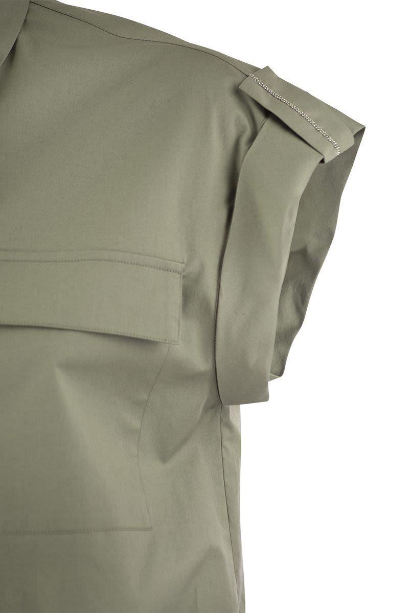 Peserico Light Cotton Satin 'Sail Hand' Shirt With Drawstring in Military Green