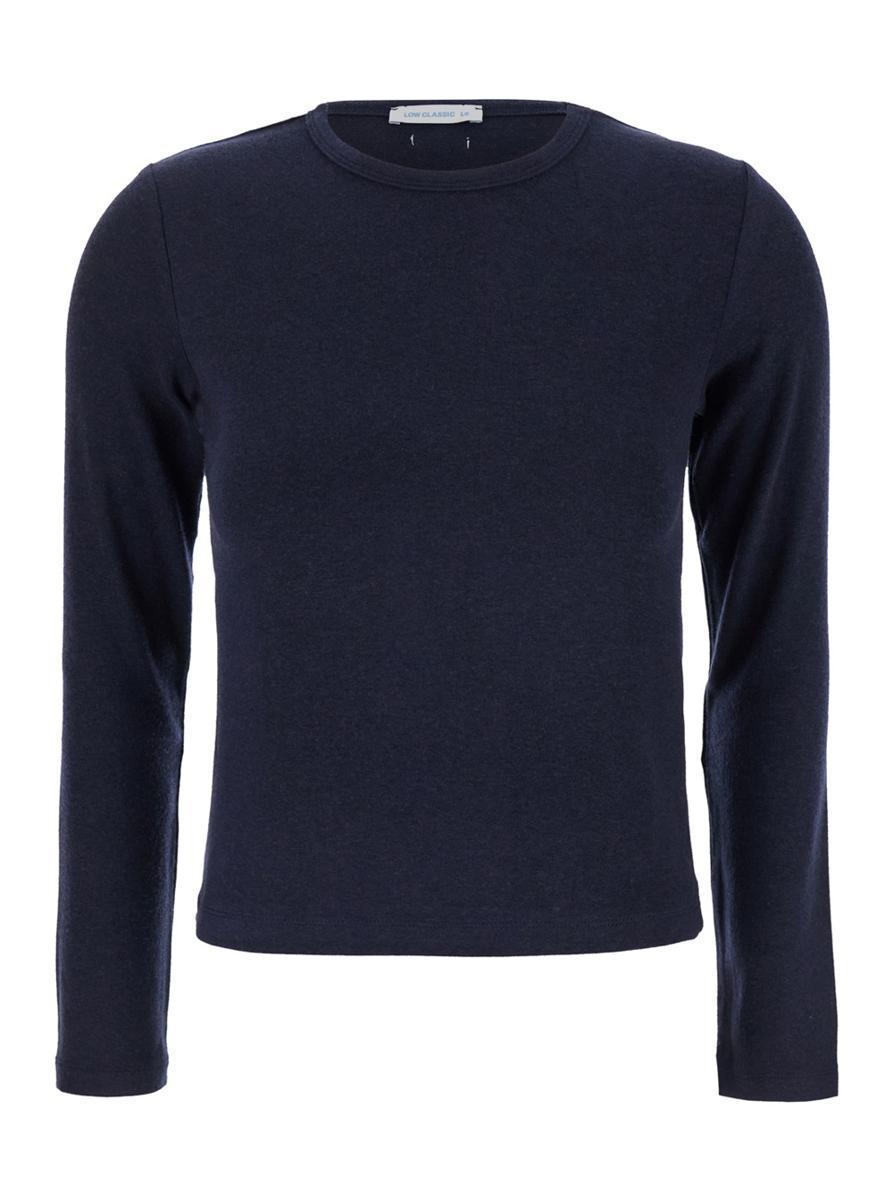 Blue Crewneck Sweater With Logo Patch On The Rear In Wool Blend Woman in Blue