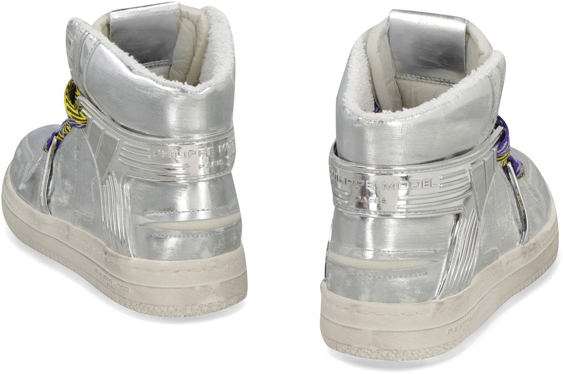 Philippe Model La Grande Woman Leather High-Top Sneakers in Silver