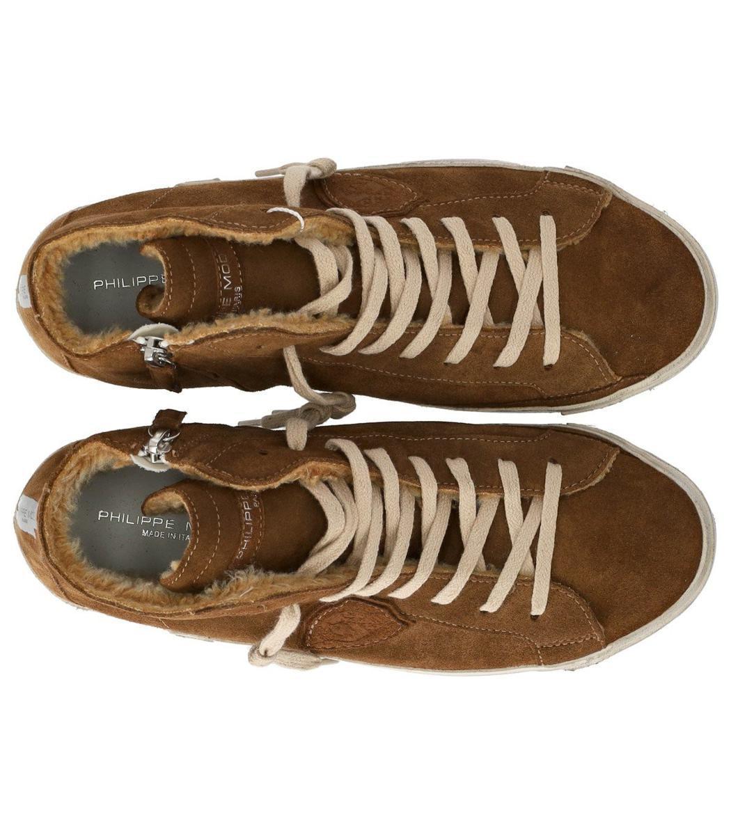 Philippe Model Prsx High Daim Fur Cognac Sneaker in Brown