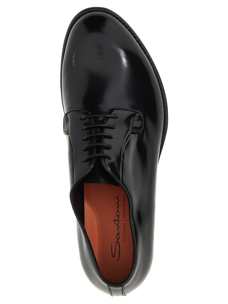 Santoni Shiny Leather Lace Up Shoes in Black