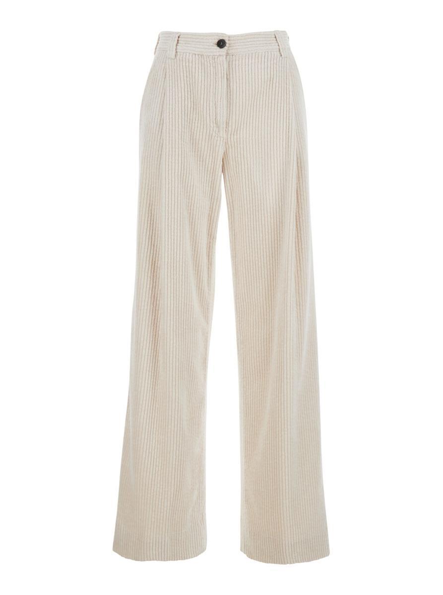 'Rimini' Beige Palazzo Pants In Corduroy Woman in Beige