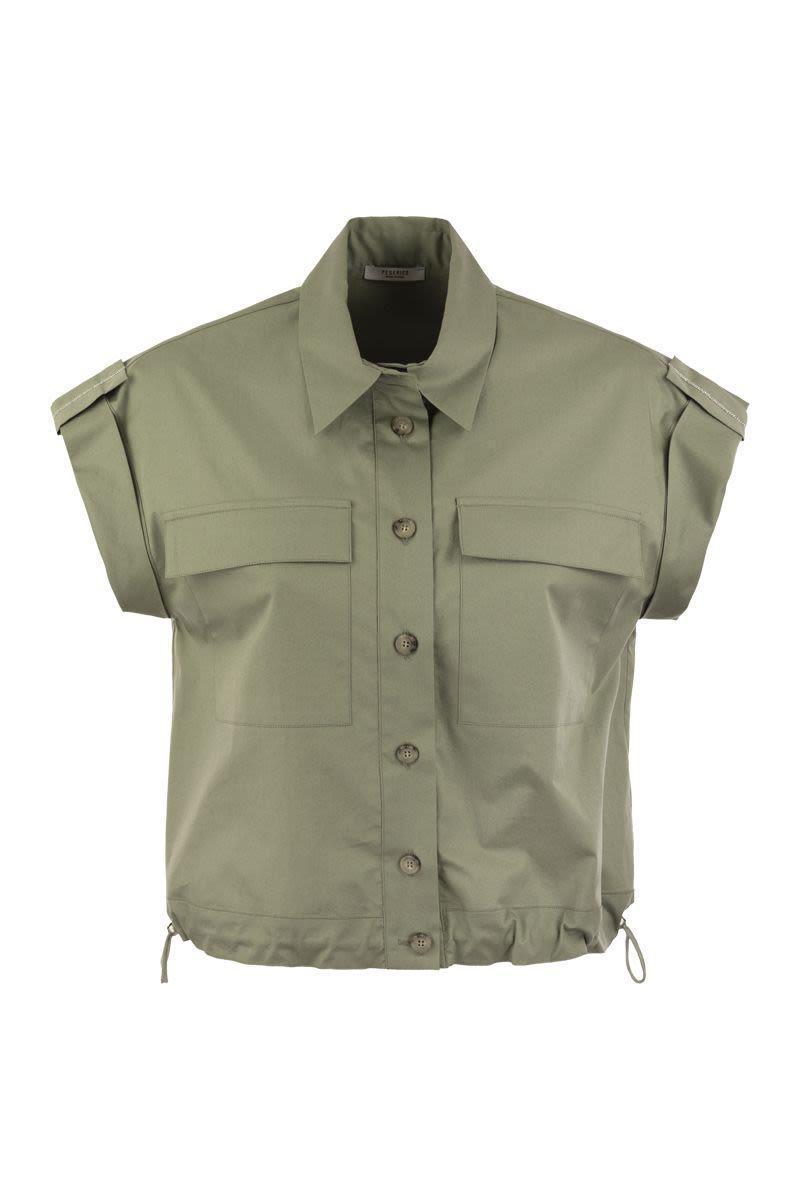 Peserico Light Cotton Satin 'Sail Hand' Shirt With Drawstring in Military Green