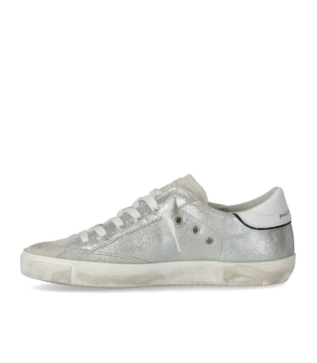 Philippe Model Silver Leather Sneakers in Silver