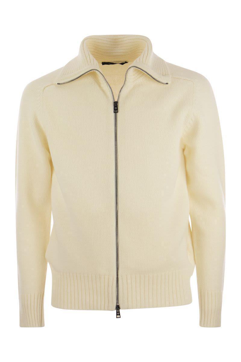 Tagliatore Wool Cardigan With Zip in Beige