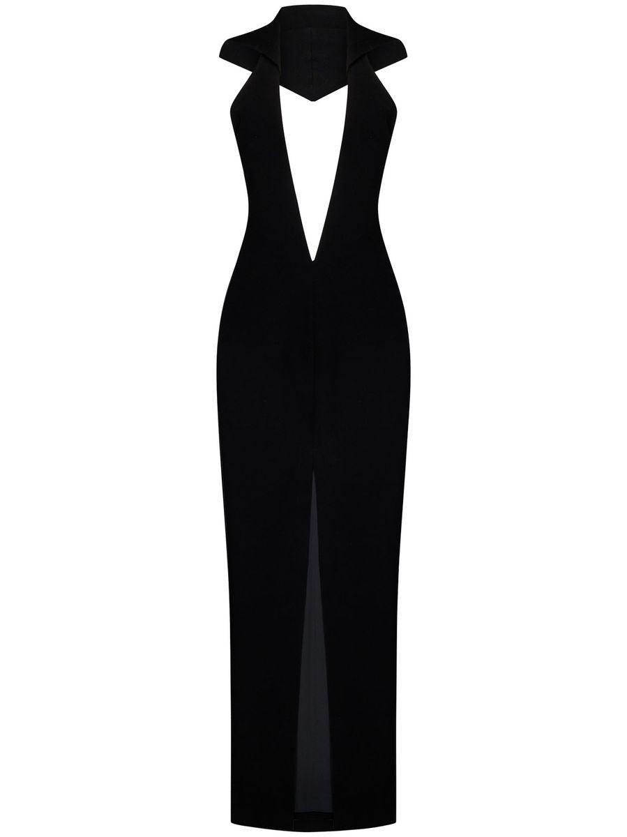 Long black crepe dress