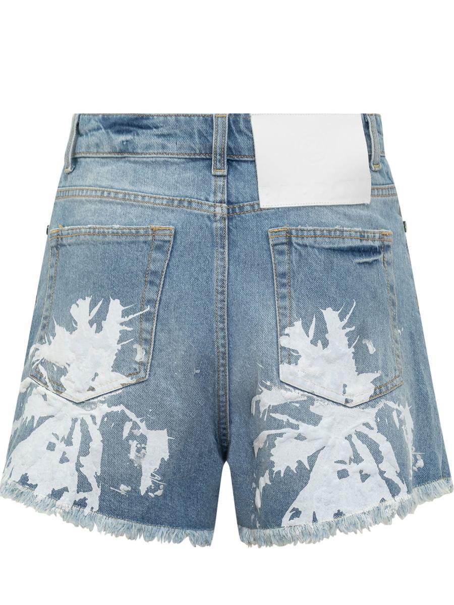 Barrow Jeans Shorts With Textured Print in Blue