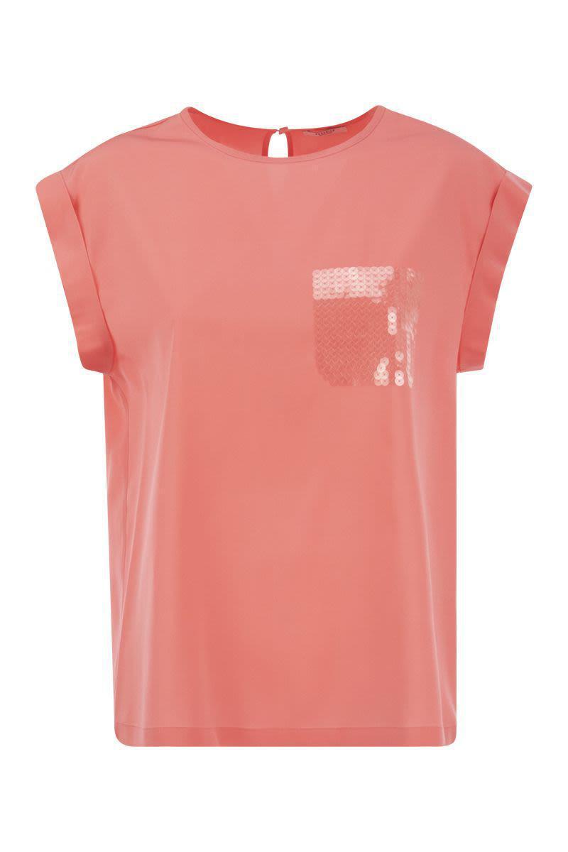 Peserico Top In Precious Silk Crepe De Chine With Watery Embroidery in Pink