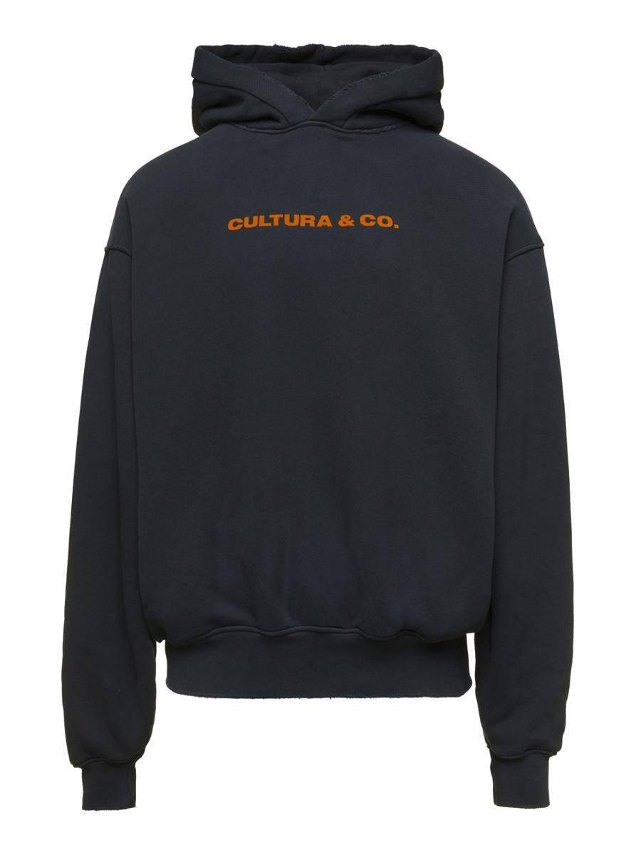 Black Hoodie With Cultura & Co Print In Jersey Man