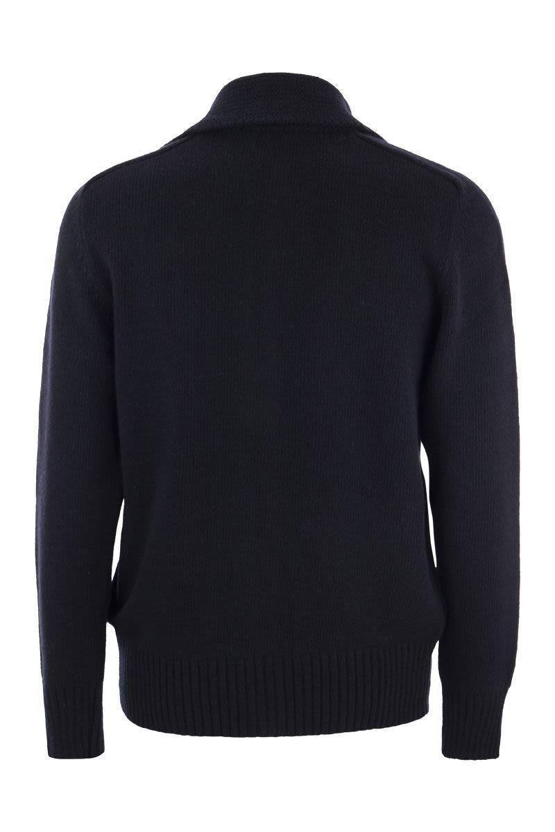 Tagliatore Wool Cardigan With Zip in Navy Blue