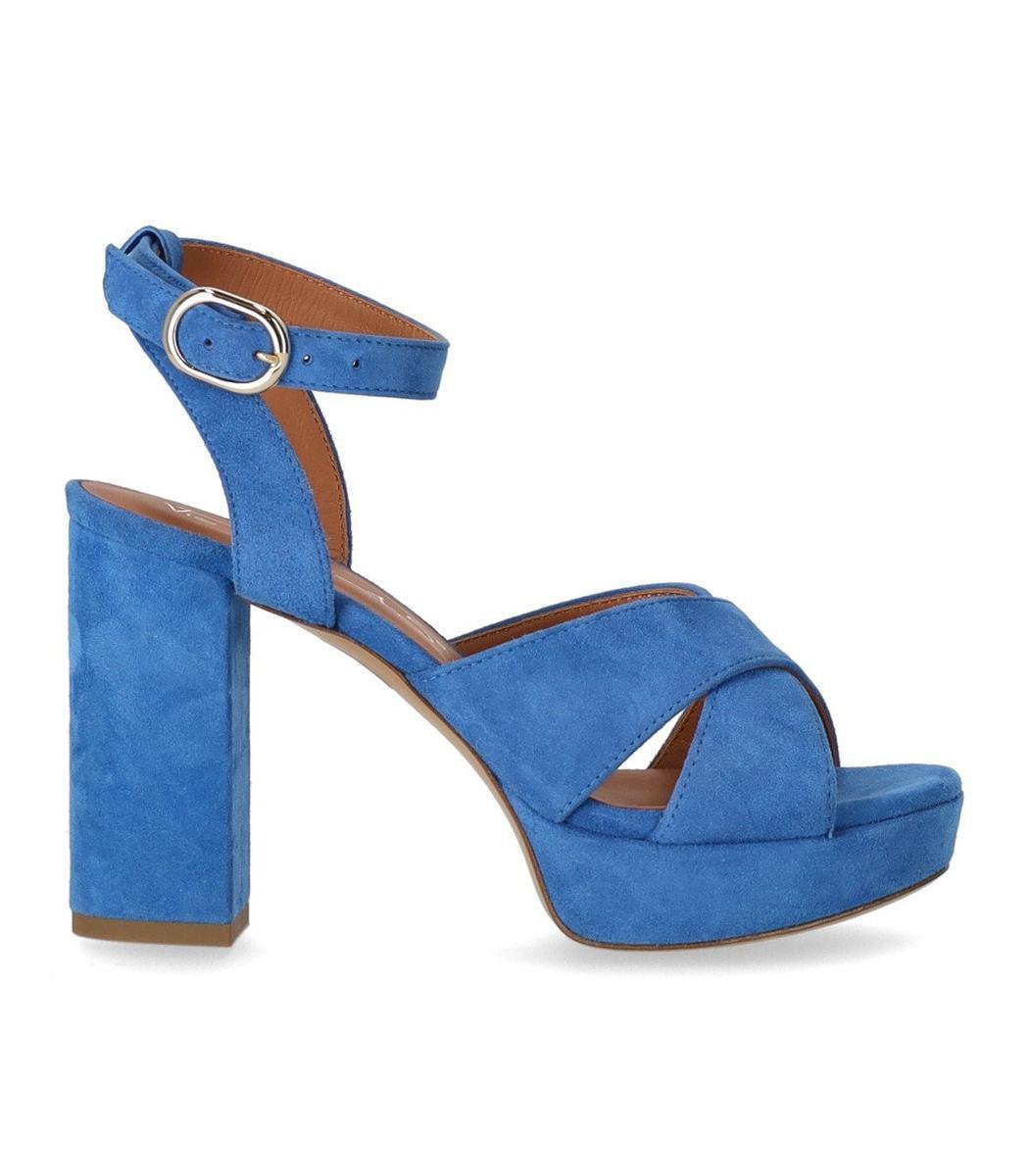 Via Roma 15 Denim Blue Heeled Sandal in Blue