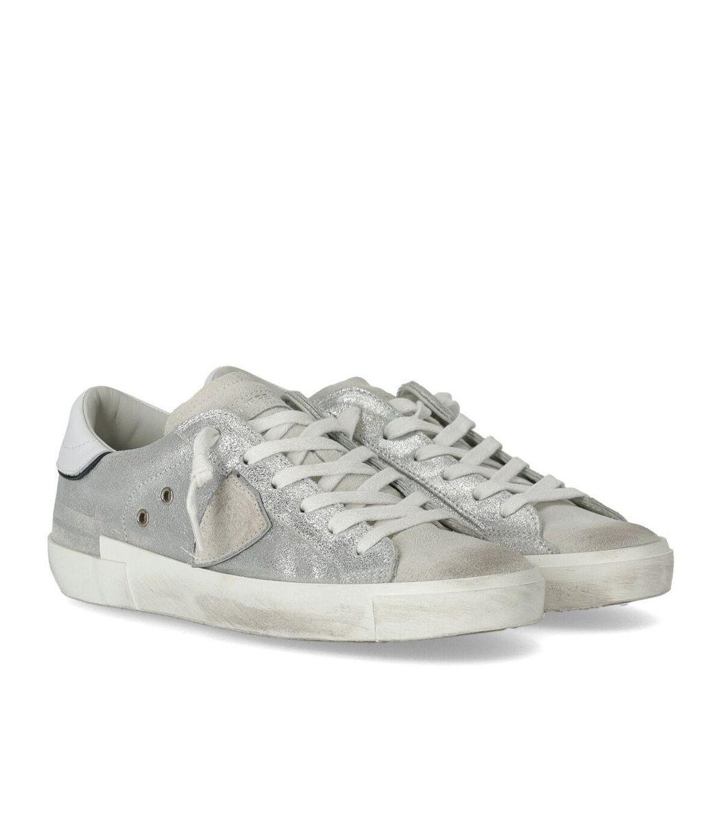 Philippe Model Silver Leather Sneakers in Silver