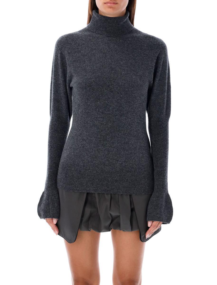 Low Classic Puff Sleeves Turtleneck Sweater in Grey