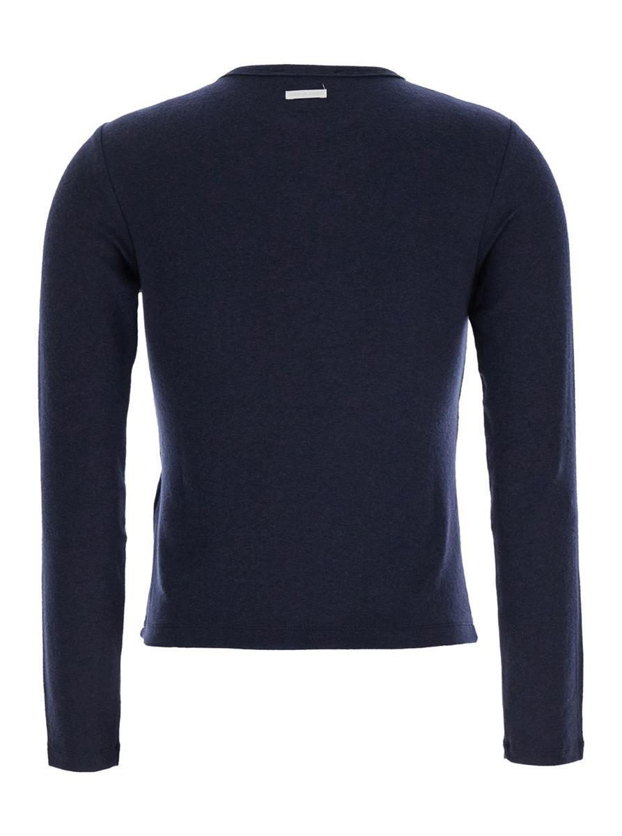 Blue Crewneck Sweater With Logo Patch On The Rear In Wool Blend Woman in Blue