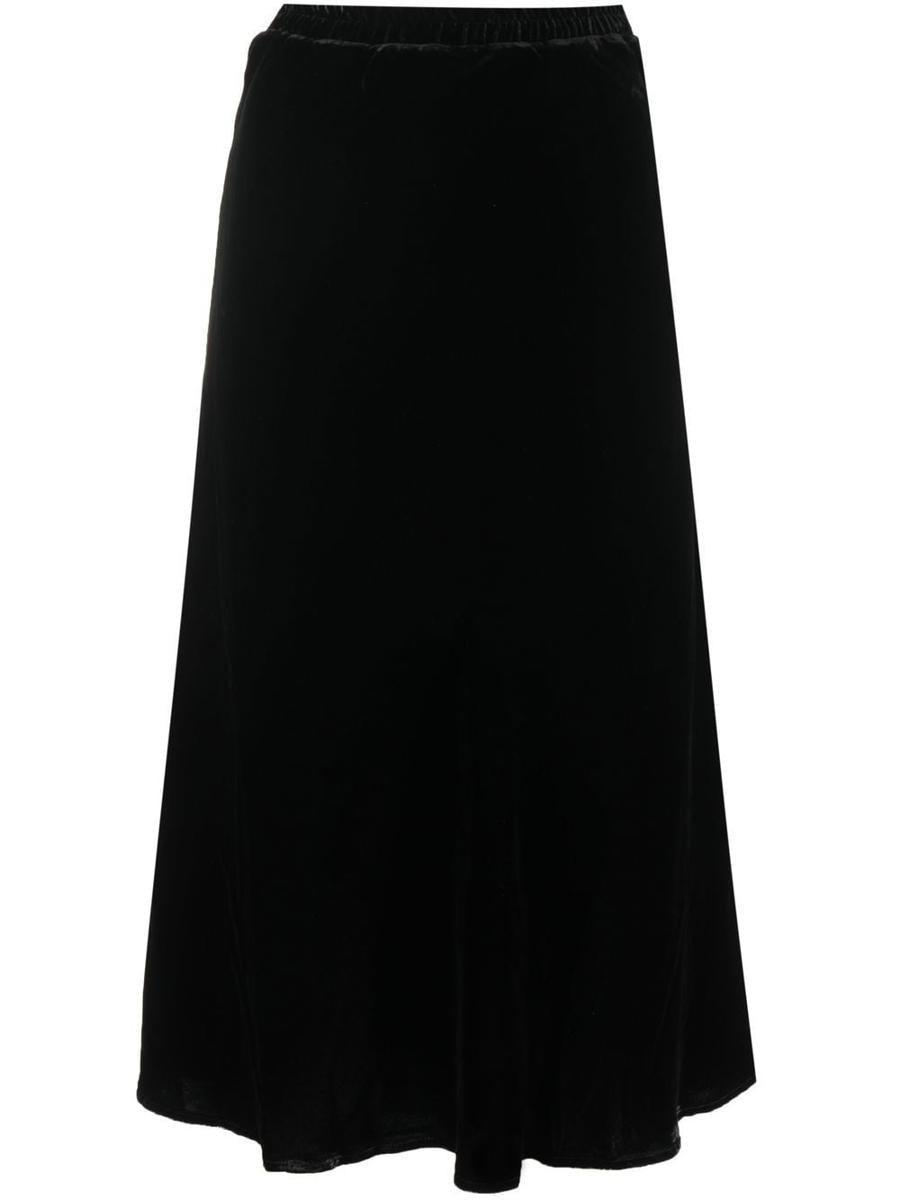 Gold Hawk Velvet Long Skirt in Black