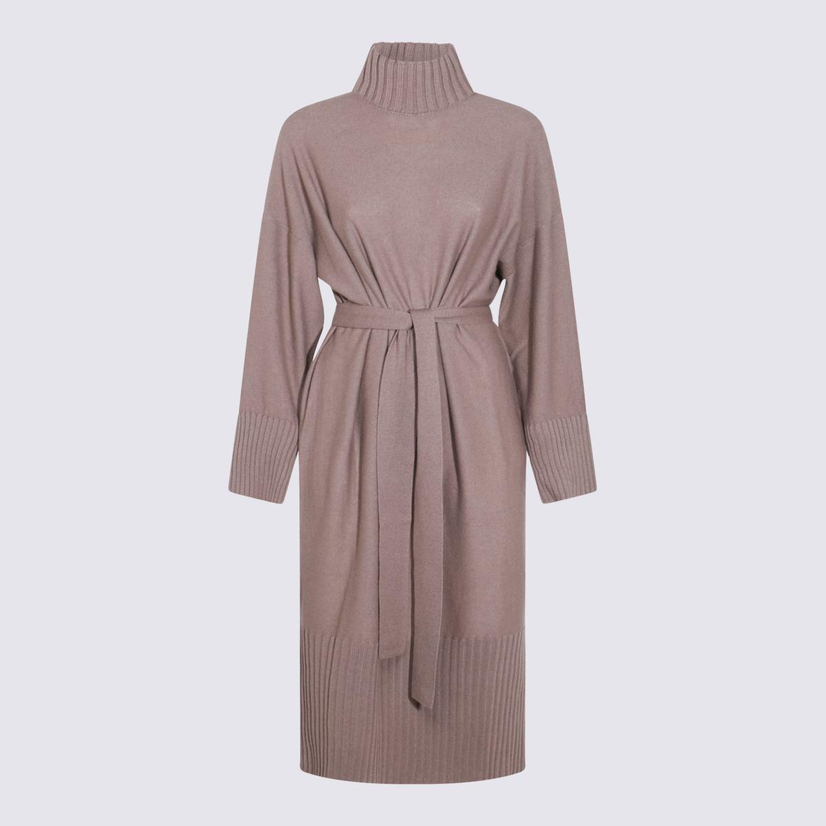 Antonelli Brown Wool Blend Dress in Fango