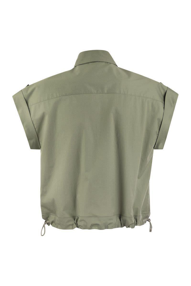 Peserico Light Cotton Satin 'Sail Hand' Shirt With Drawstring in Military Green