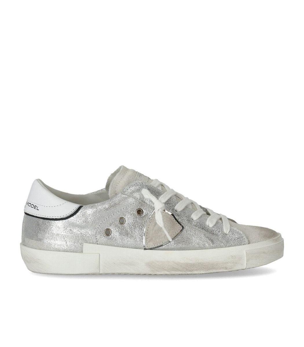 Philippe Model Silver Leather Sneakers in Silver