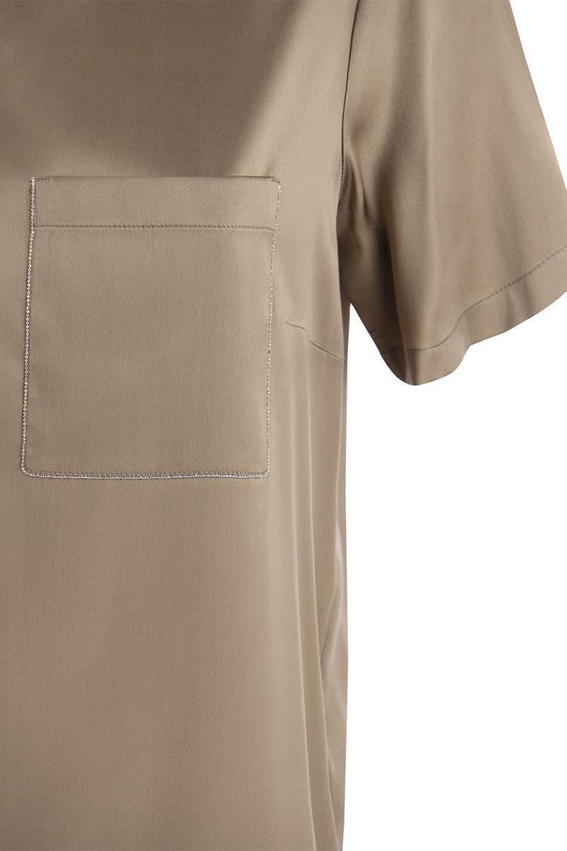 Peserico Silk Satin T-Shirt in Brown