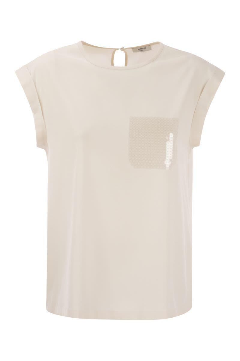 Peserico Top In Precious Silk Crepe De Chine With Watery Embroidery in Pearl