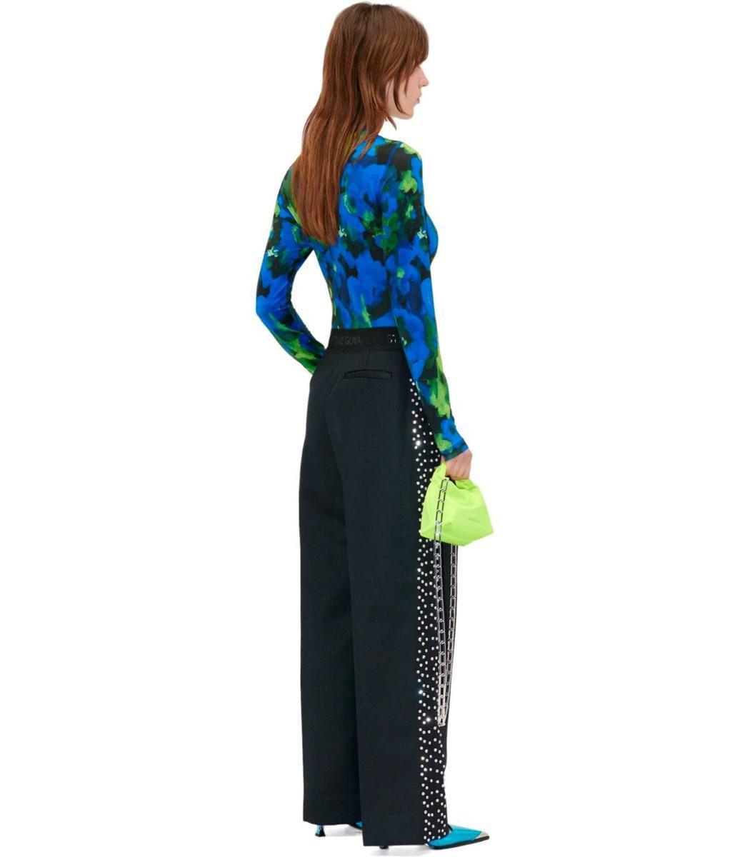 Stine Goya Ciara Black Wide Leg Trousers With Rhinestones