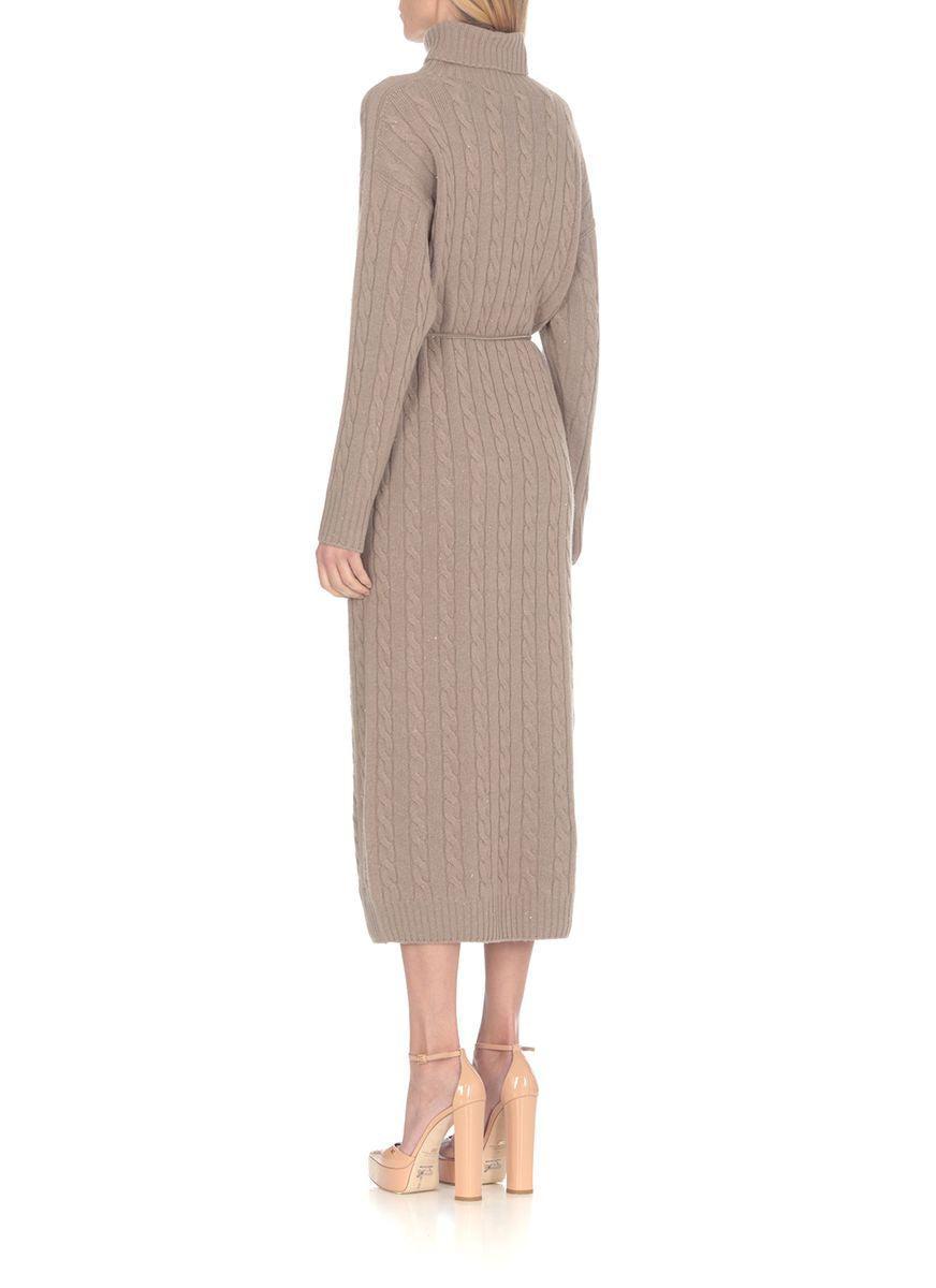 Peserico Wool, Silk And Cashmere Turtleneck Dress in Brown