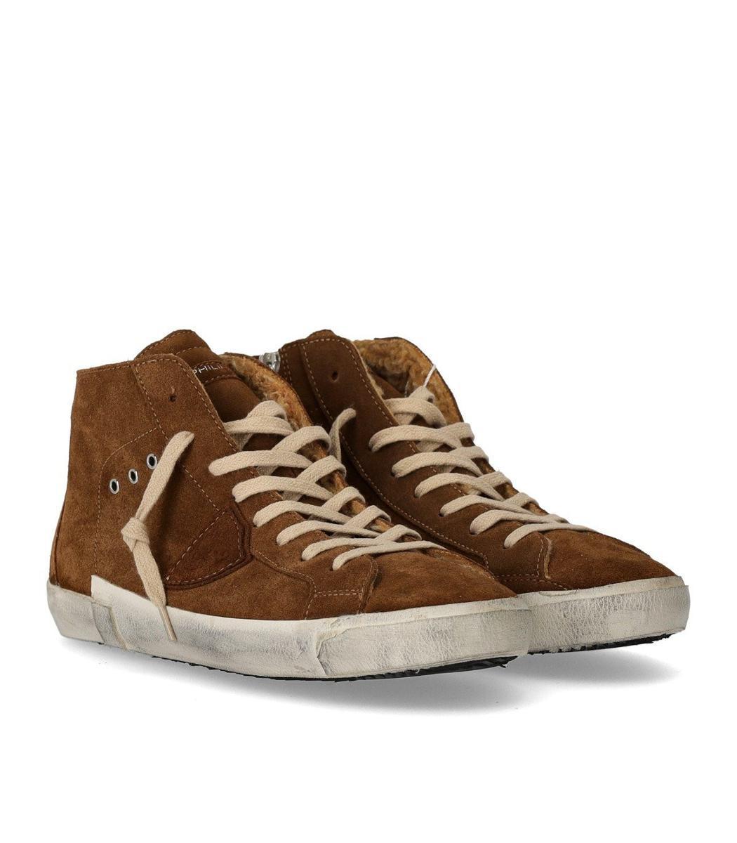 Philippe Model Prsx High Daim Fur Cognac Sneaker in Brown