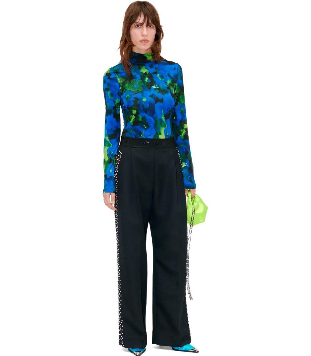 Stine Goya Ciara Black Wide Leg Trousers With Rhinestones