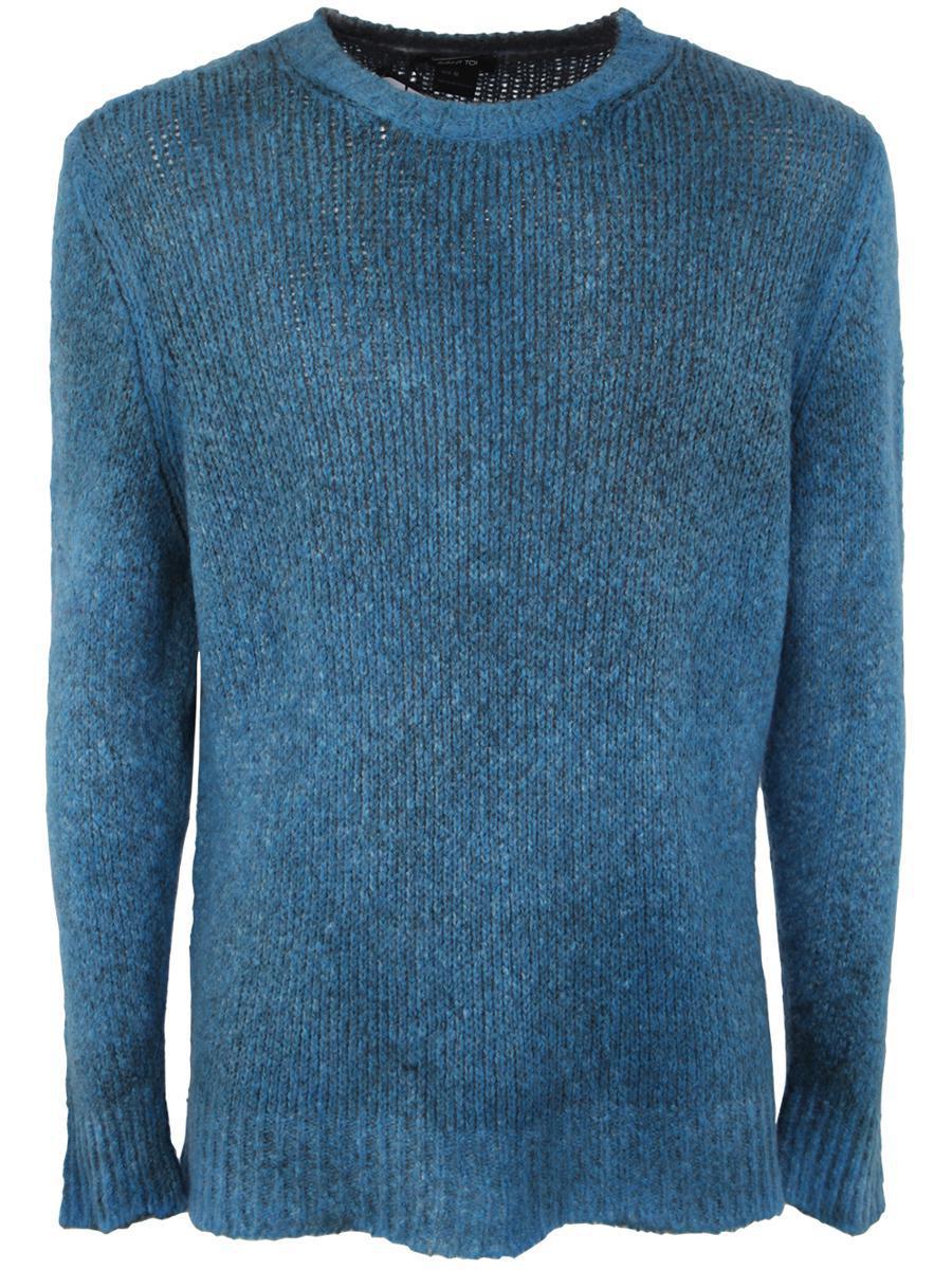 Avant Toi Round Neck Brushed Bio Cotton Blend Pullover Clothing in Blue