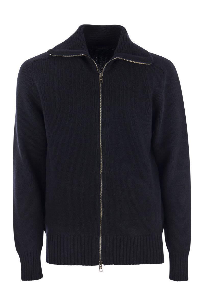 Tagliatore Wool Cardigan With Zip in Navy Blue