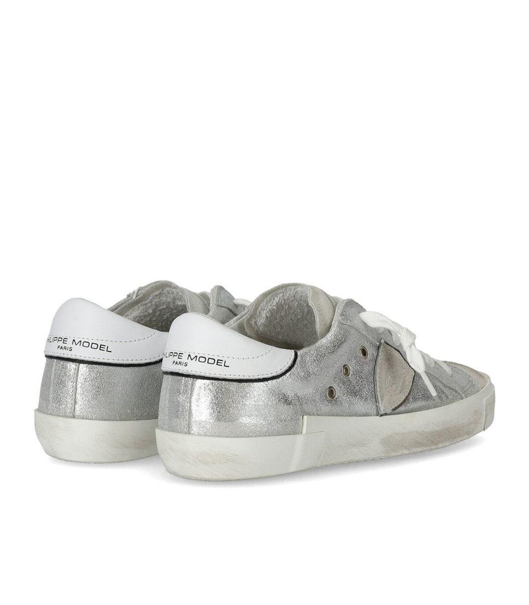 Philippe Model Silver Leather Sneakers in Silver