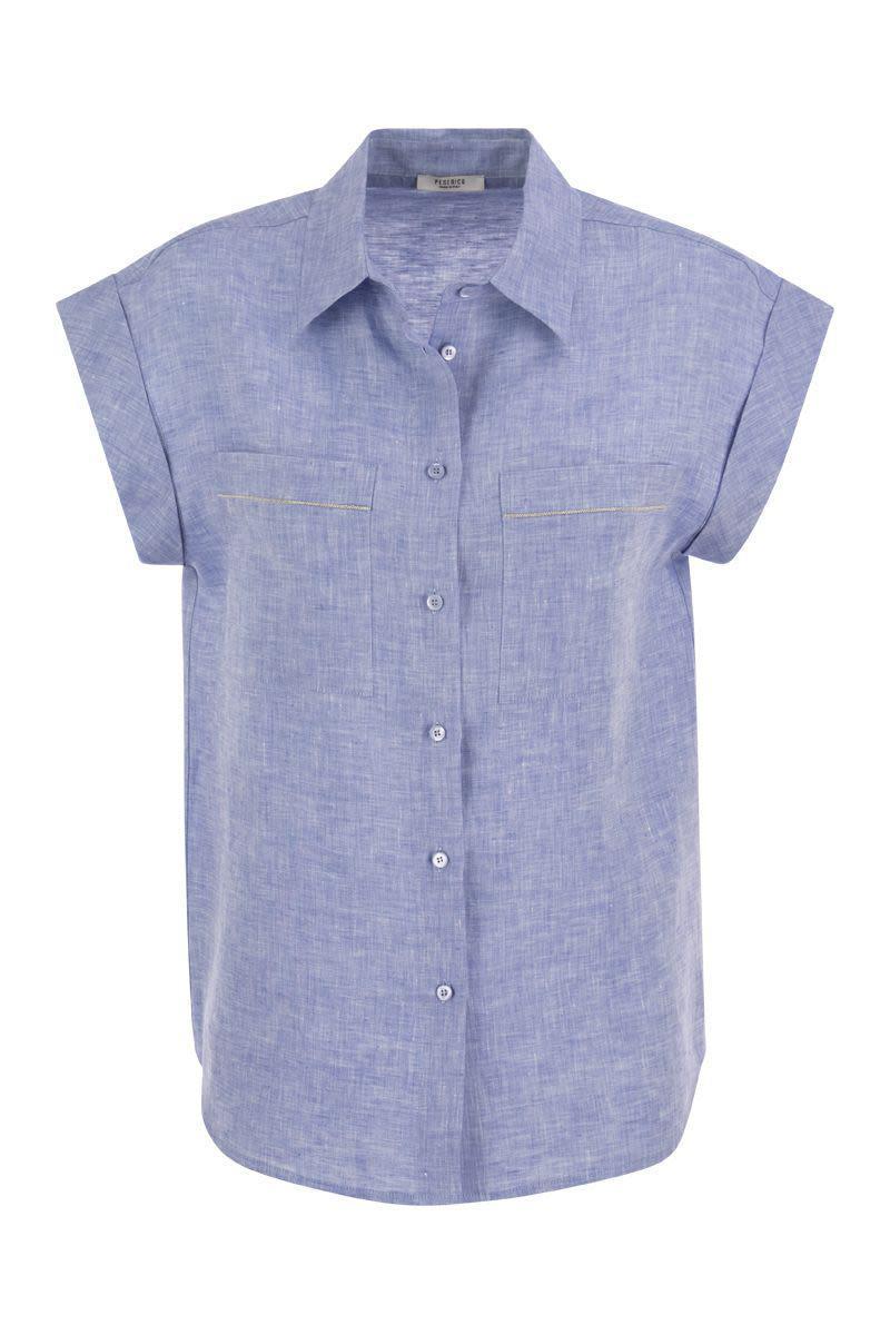 Peserico Linen Sleeveless Shirt in Blue