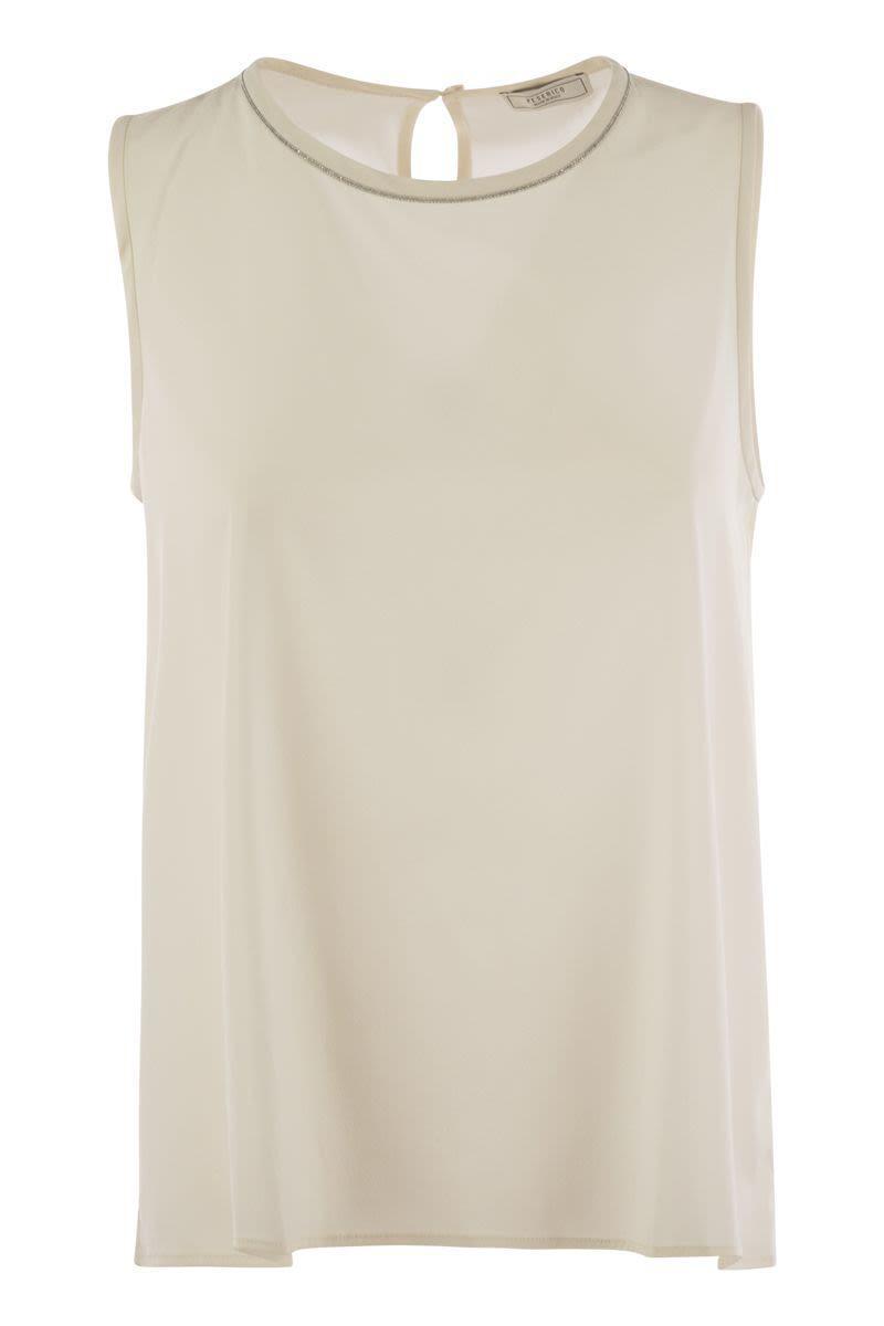 Peserico Stretch Silk Crepe De Chine Top in Pearl