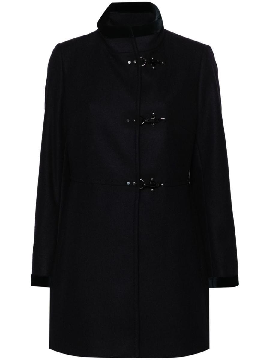 Fay Long Wool Coat With High Collar in Blue