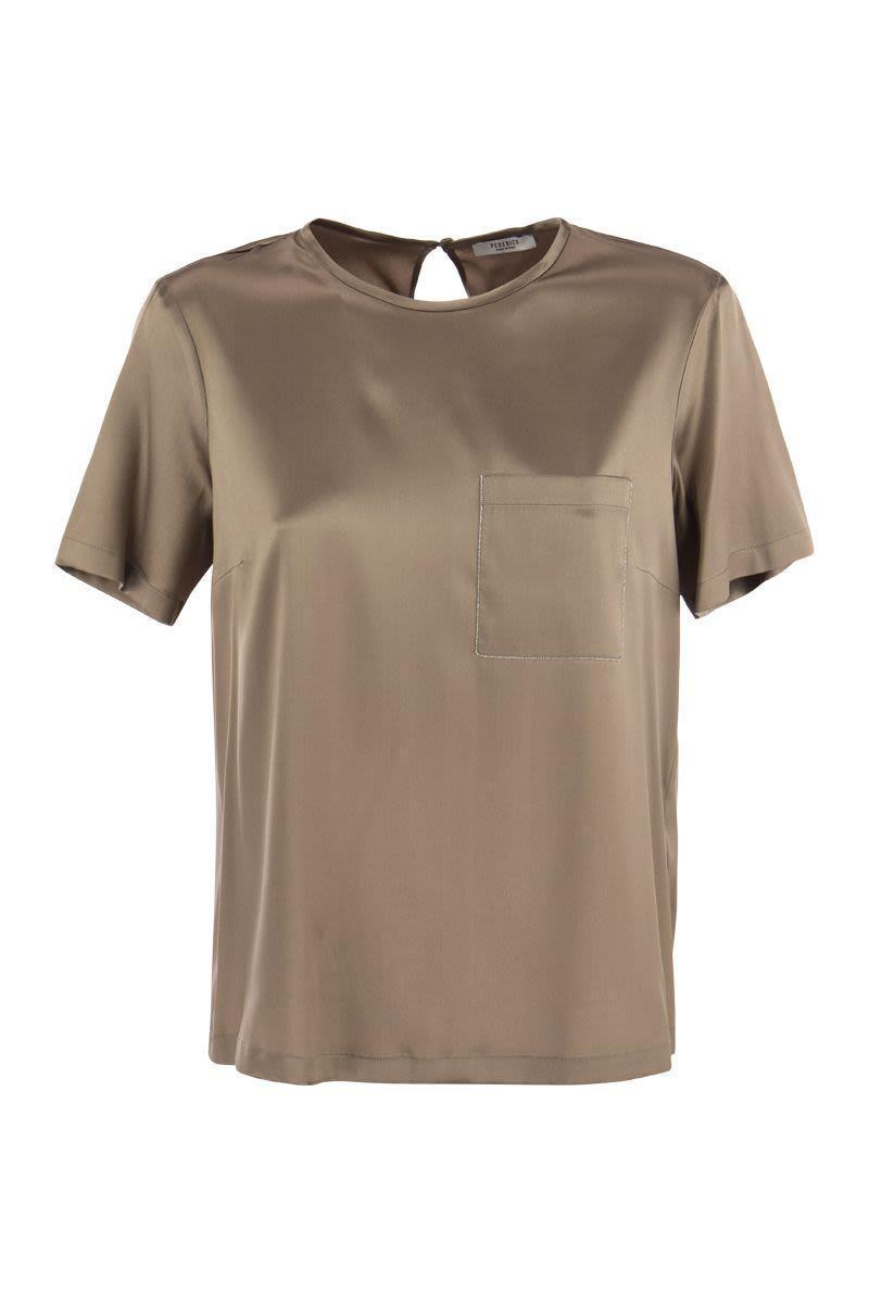 Peserico Silk Satin T-Shirt in Brown