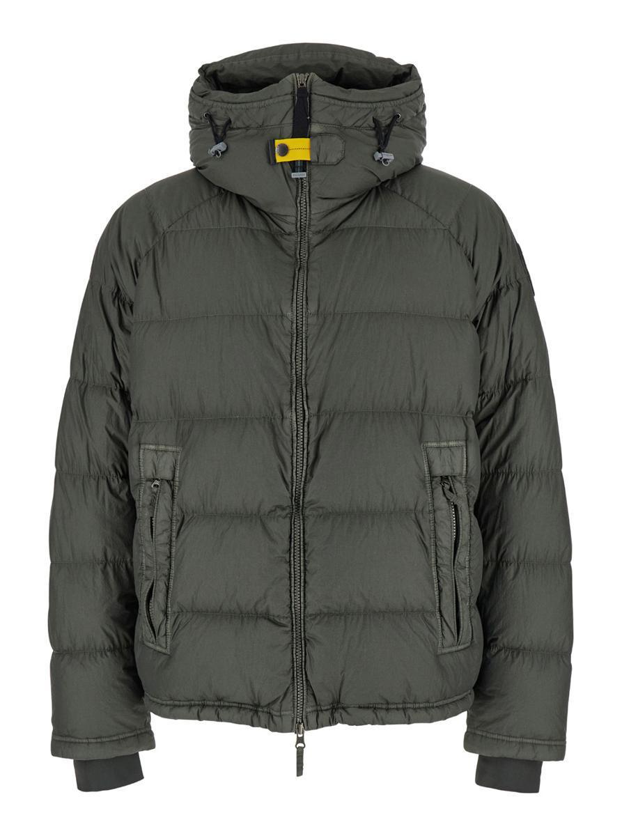 'Northon' Green Down Jacket With Hood And Logo Patch On The Sleeve In Tech Fabric Man in Green