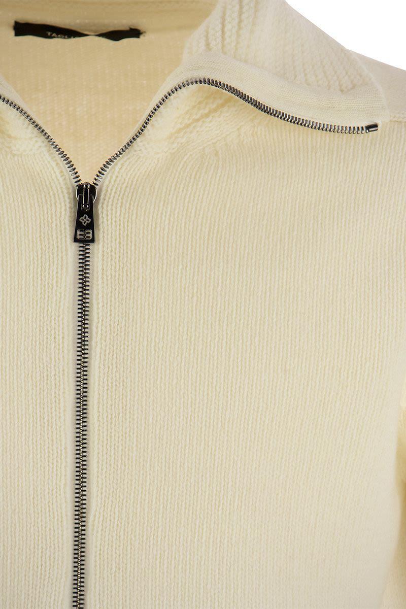 Tagliatore Wool Cardigan With Zip in Beige