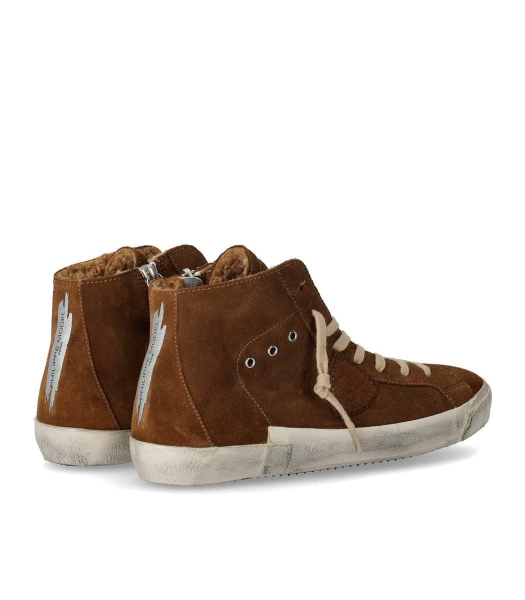 Philippe Model Prsx High Daim Fur Cognac Sneaker in Brown