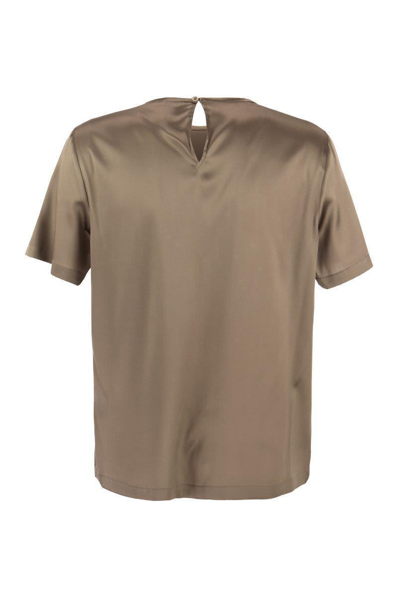 Peserico Silk Satin T-Shirt in Brown