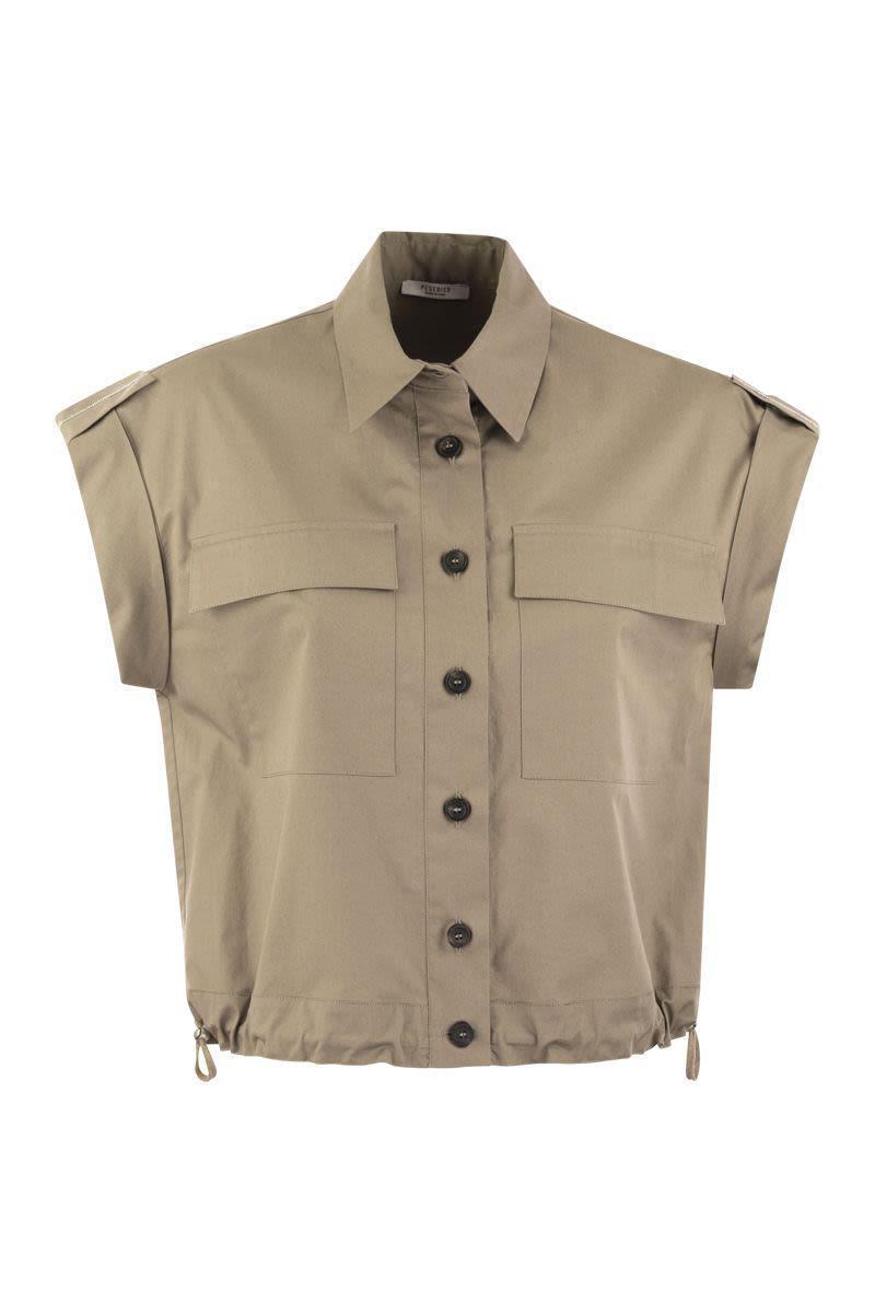 Peserico Light Cotton Satin 'Sail Hand' Shirt With Drawstring in Beige