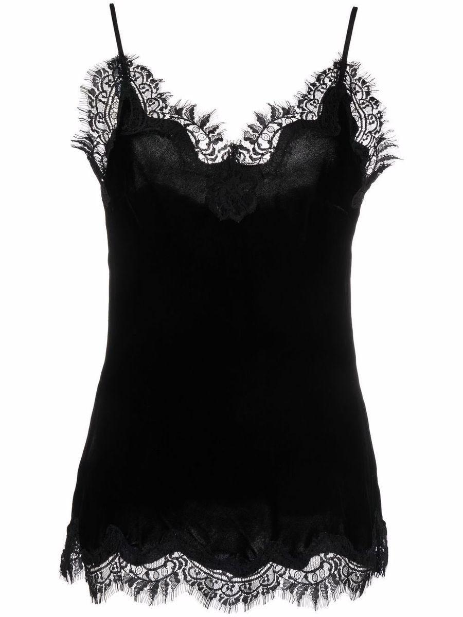 Gold Hawk Lace-Trim Sleeveless Top in Black