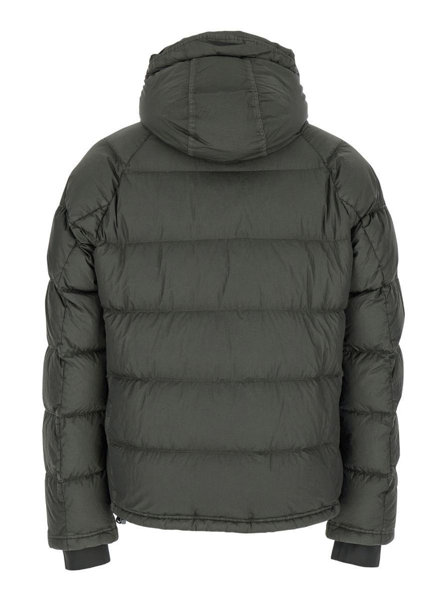 'Northon' Green Down Jacket With Hood And Logo Patch On The Sleeve In Tech Fabric Man in Green