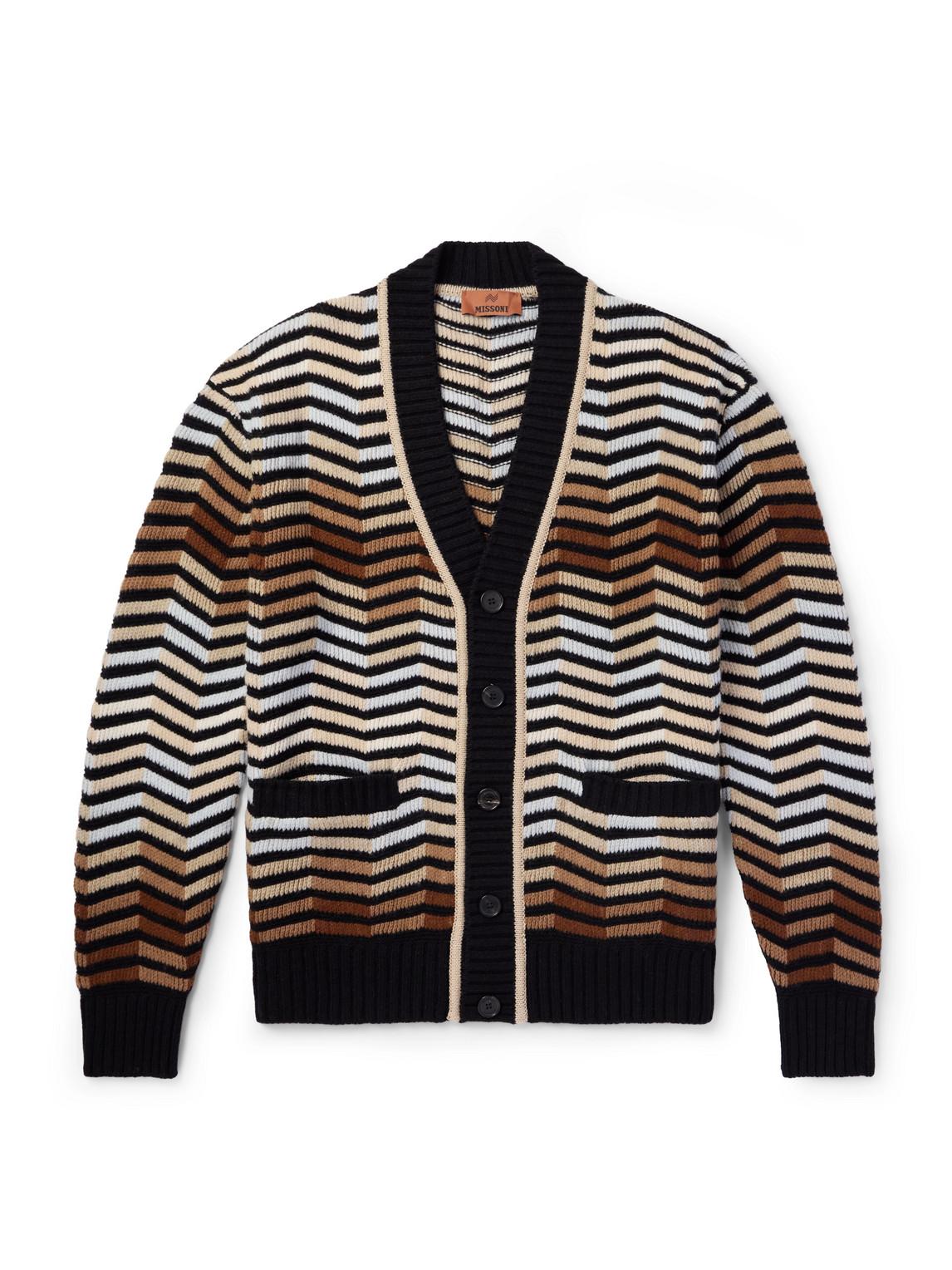 Striped Crochet-Knit Wool Cardigan