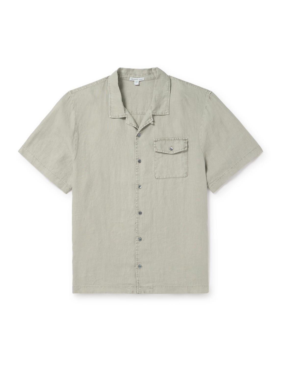 Convertible-Collar Garment-Dyed Linen Shirt