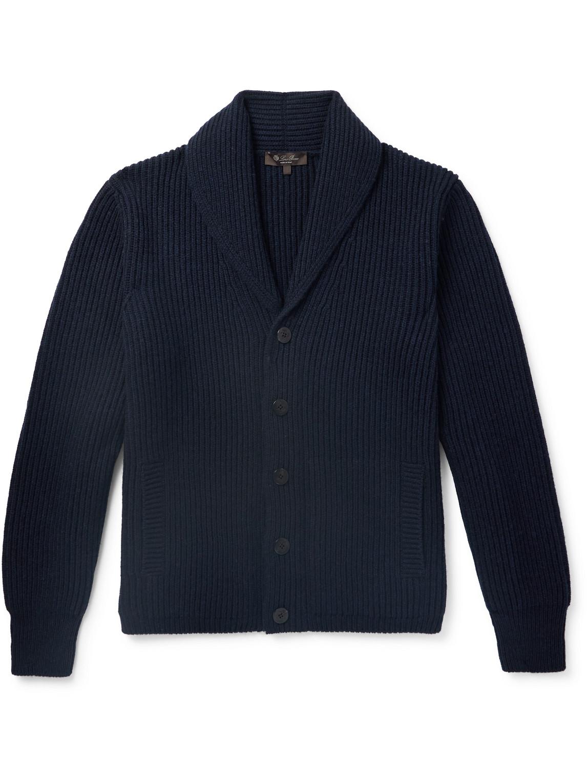 Shawl-Collar Ribbed Wool Cardigan