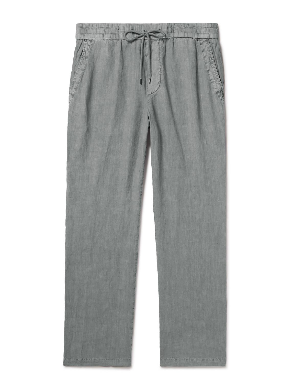 Straight-Leg Garment-Dyed Linen Drawstring Trousers