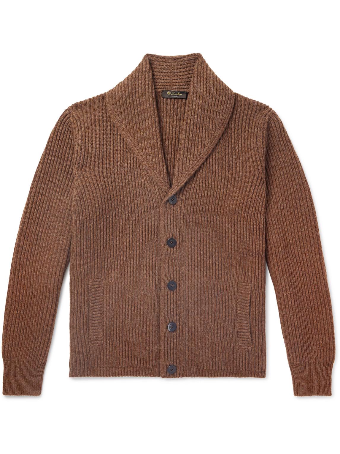 Shawl-Collar Ribbed Wool Cardigan