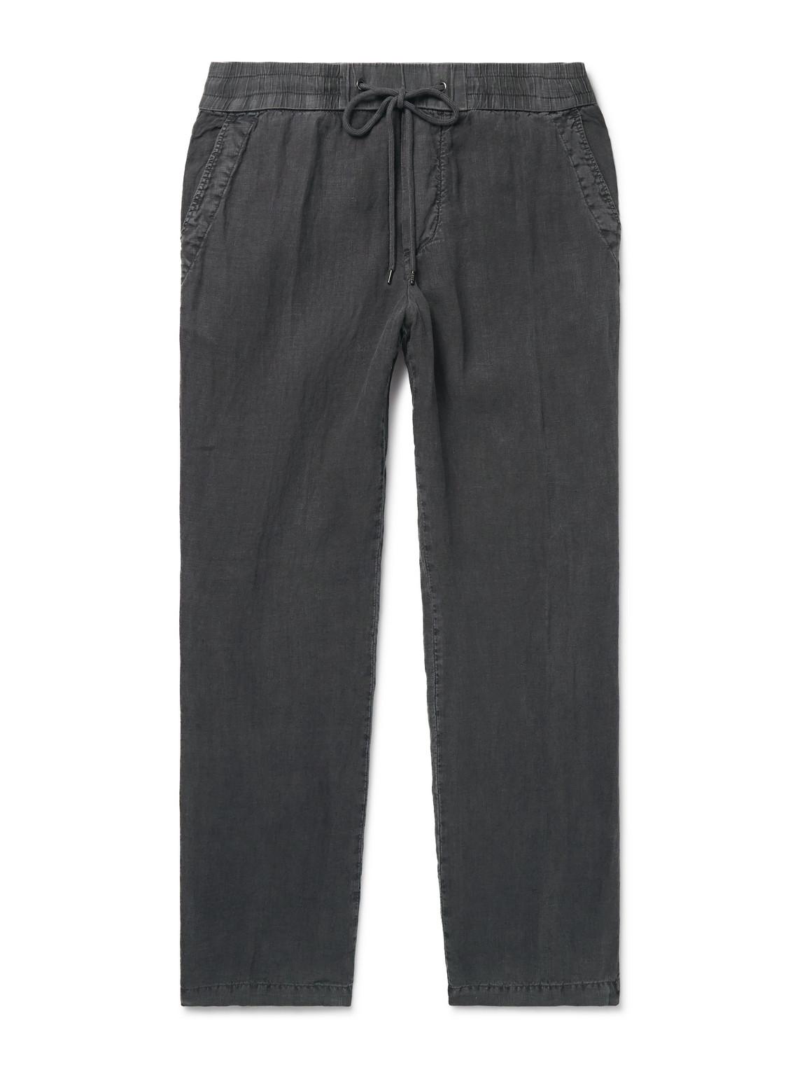 Straight-Leg Garment-Dyed Linen Drawstring Trousers