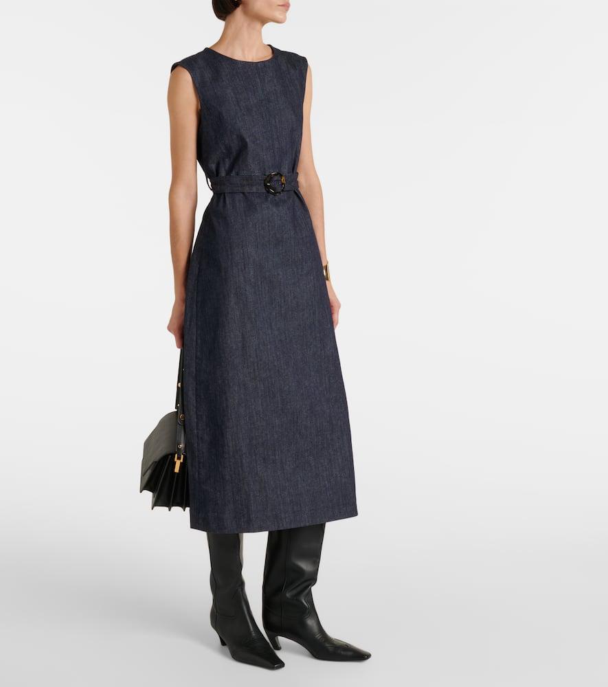 Cotton-blend denim shift dress